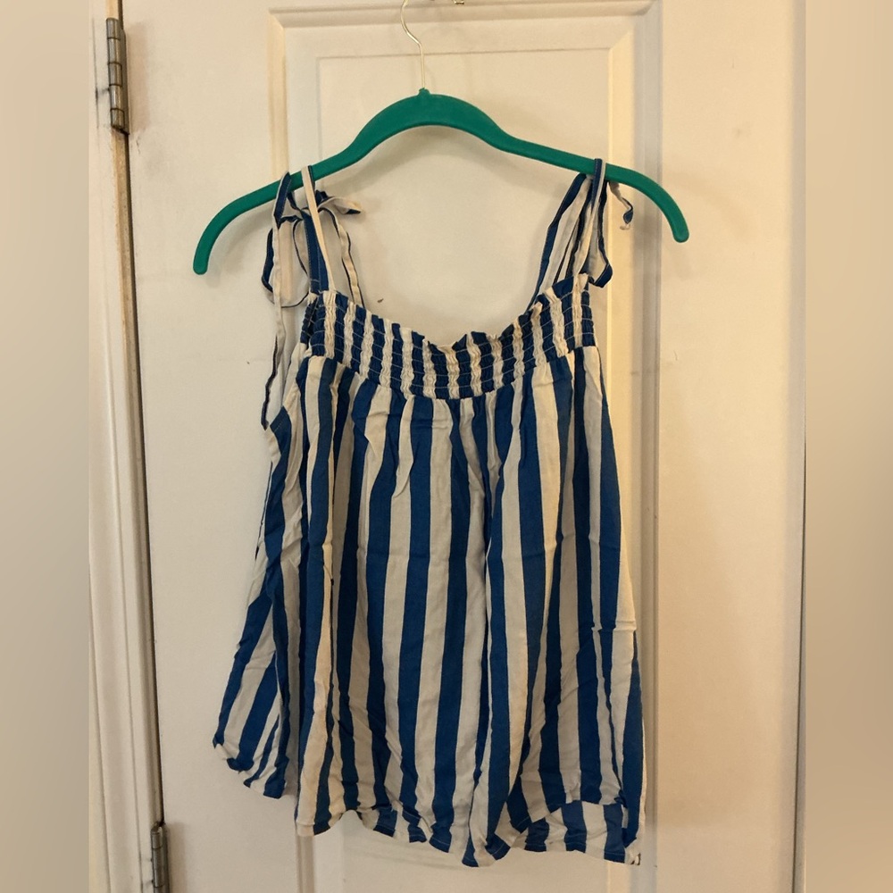 Candace Cameron Bure Blue White Striped Top w/ shoulder ties Medium - Picture 2 of 4